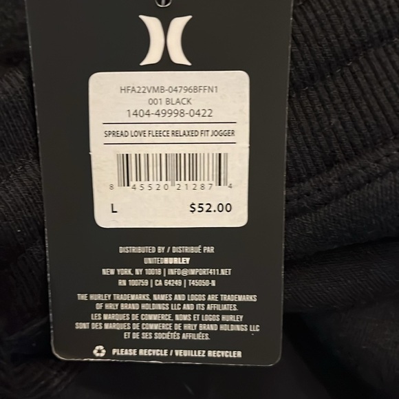 Hurley Men’s Fleece Relaxed Fit Joggers - Picture 3 of 8